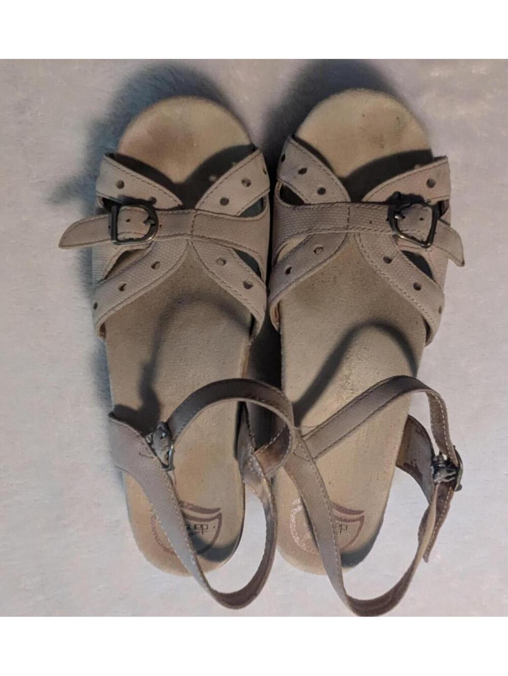 Dansko Beige Leather Platform Sandals with Buckle Straps